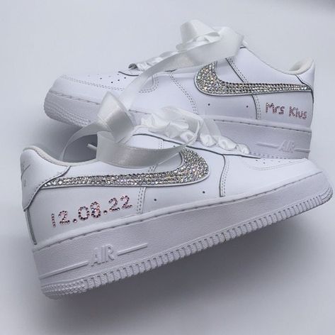 Personalised Nike Air Force 1 White Wedding Sneakers // Blinged out with sparkling crystals, Custom bling nike shoe, Bride, Bridesmaid Gift UK 2 / EU 34 / Girls 2.5Y UK 2.5 / EU 35 / Girls 3Y UK 3 / EU 35.5 / Girls 3.5Y UK 3.5 / EU 36 / Girls 4Y / W5.5 UK 4 / EU 36.5 / Girls 4.5Y / W6 UK 4.5 / EU 37.5 / Girls 5Y / W6.5 UK 5 / EU 38 / Girls 5.5Y / W7 UK 5.5 / EU 38.5 / Girls 6Y / W7.5 UK 6 / EU 39 / Girls 6.5Y / W8 UK 6 / EU 40 / Girls 7Y / W8.5 UK 6.5 / EU 40.5 / US 9 UK 7 / EU 41 / US 9.5 UK 7. Bride Sneakers, White Air Force Ones, Bling Nike Shoes, Nike Air Force 1 White, Air Force 1 White, Bridal Sneakers, Wedding Sneakers, Nike Shoe, Custom Bling