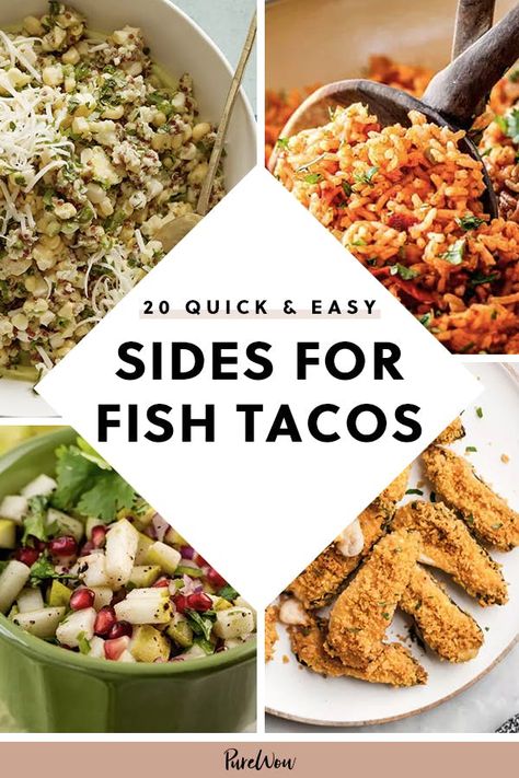 20 Quick and Easy Sides for Fish Tacos #purewow #recipe #mexican #food #dinner #side dish #easy #fish Fish Taco Meal Ideas, Shrimp Taco Dinner Sides, Fish Tacos And Sides, Side Dishes With Fish Tacos, Fish Taco Sides Healthy, What Goes With Fish Tacos, Fish Taco Dinner Sides, Side Dishes For Shrimp Tacos, Shrimp Taco Side Dish