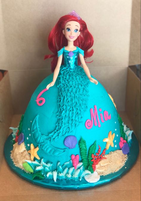 Ariel Cake With Doll, Doll Mermaid Cake, Mermaid Dolly Varden Cake, Mermaid Princess Cake Ideas, Arial Birthday Cake, Mermaid Cake With Doll, Ariel Bday Cake, Ariel Mermaid Birthday Cake, Ariel Barbie Cake