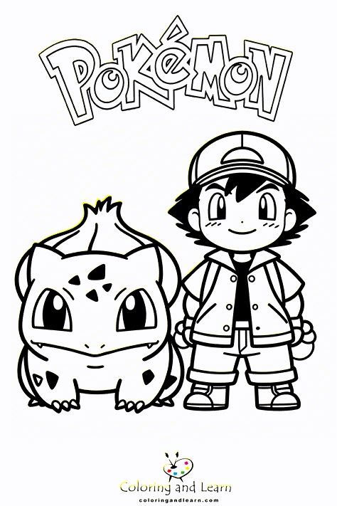 Best printable Bulbasaur and Ash Ketchum Coloring Pages  - Bulbasaur and Ash Ketchum coloring pages showcase the dynamic duo from the Pokémon series. These pages feature Ash alongside his loyal companion, Bulb... - drawing Bulb Drawing, Harry Potter Coloring Pages, Nature Coloring Pages, Elsa Coloring Pages, Monster Truck Coloring Pages, Stitch Coloring Pages, Coloring Pages Easy, Holiday Coloring Pages, Free Kids Coloring Pages