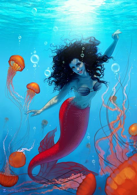 Commission: Me as mermaid 2 by SoniaMatas Hair Underwater, Sea Creatures, Curly Hair, Mermaid, Deviantart, Water, Hair, Art