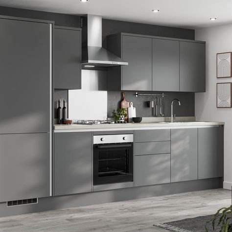 Pantry Options, Grey Kitchen Inspiration, Grey Gloss Kitchen, Kitchen Door Styles, Sleek Kitchen Design, Modern Grey Kitchen, Light Grey Kitchens, Modern Kitchen Design Grey, Fitted Kitchens