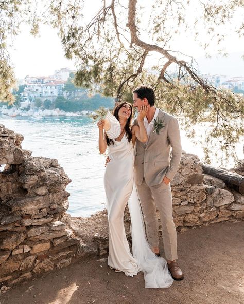 Jade & Rick tied the knot at Jade's happy place, Skiathos Greece.🇬🇷 Joined by over a hundred of their family and friends who came from… | Instagram Skiathos Wedding, Greece Wedding Pictures, Greece Elopement Photos, Greek Island Elopement, Greece Wedding Photography, Skiathos Greece, Skiathos, Melbourne Wedding, Greek Wedding