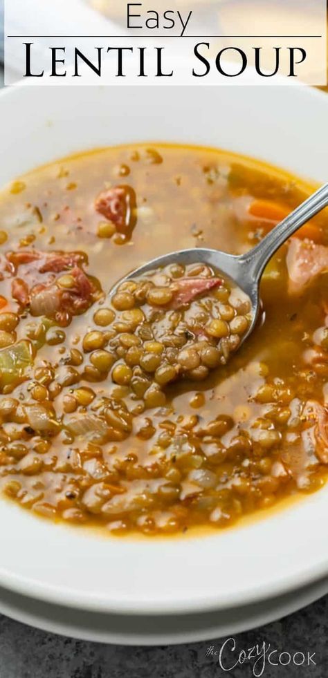 Bacon Lentil Soup Recipe, Soups And Stews Comfort Foods, Soup Stew Recipes, Homemade Lentil Soup, Ham And Lentil Soup, Budwig Diet, Soup Night, Soup Recipes Healthy, Appetizing Food