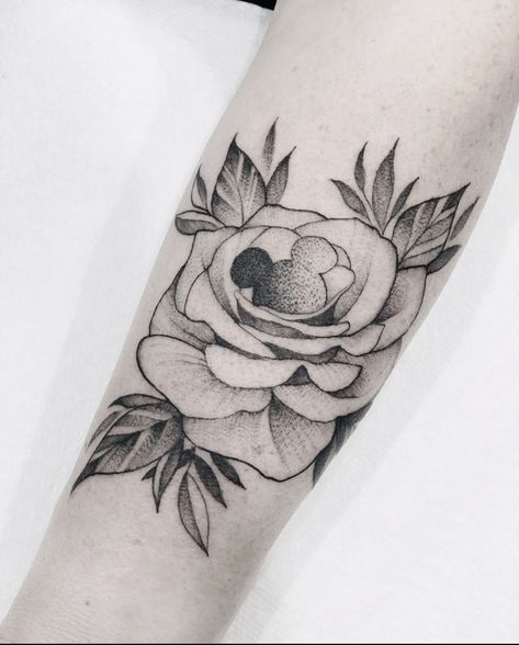 Rose with Mickey nestled in the petals Disney Rose Tattoo, Subtle Mickey Tattoo, Disney Flower Tattoo, Disney Floral Tattoo, Hidden Disney Tattoo, Hidden Mickey Tattoo, Mickey Tattoo, Tattoo Disney, Mickey Mouse Pins