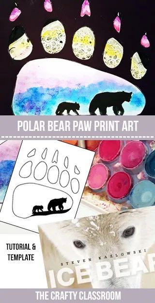 Polar Bear Paw Print Art Project - The Crafty Classroom Polar Bear Art Project, Polar Bear Paw Print, Bear Art Project, Paw Template, Polar Bear Paw, Paw Print Art, Polar Bear Craft, January Art, Bear Paw Print