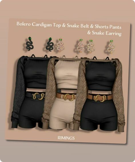 The Sims 4 Bolero Cardigan Top & Snake Belt & Earrings Available to download at RIMINGs Author: RIMINGs Learn more at: rimings.tumblr.com #sims #sims4 #clothing #sims4cc #tops #earrings Rimings Sims 4 Cc, Rimings Sims 4, Sims4 Clothing, Tops Earrings, Snake Belt, Mod Jacket, Sims 4 Cc Download, Cc Clothes, Bolero Cardigan