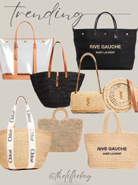 Trending. Designer totes and bags. Raffia handbags. Raffia tote. Vacation. Beach. Pool. Spring bags. Spring fashion. Summer Designer Bags, Holiday Handbag, Fashion Accessories Trends, Hand Bags For Women, Summer Handbags, Spring Bags, Womens Handbags, Designer Totes, Raffia Bag