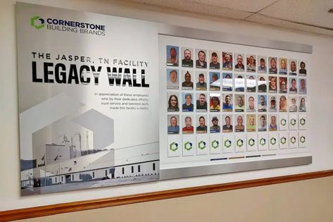 Project of the Month: Cornerstone Building Brands.

Cornerstone Building Brands' Jasper, TN, facility is home to an incredibly loyal workforce, with many employees dedicating over a decade of service to the company. To recognize their commitment and contributions to the company's success and growth, Cornerstone sought a meaningful way to honor these individuals. Employee Recognition Wall, Employee Recognition Ideas, Recognition Ideas, Interactive Kiosks, Donor Wall, Nurses Station, Job Well Done, Wall Displays, Interactive Display