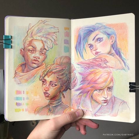 “Arcane” Portrait Studies - Colored Pencils | Domestika Arcane Portrait, Colourful Sketchbook, Draw Facial Features, Colour Pencil Art, Sketchbook Spreads, Portrait Studies, Colour Studies, Colour Pencil Drawing, Sketchbook Spread