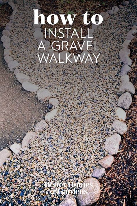 Diy Stone Walkway, Diy Walkway, Rock Walkway, Pavers Walkway, Walkway Designs, Diy Pathway, Modern Gardening, Gravel Walkway, Gravel Pathway