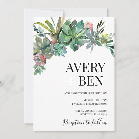 Succulent Wedding Invitations, Watercolor Succulents, Greenery Wedding Invitations, Modern Watercolor, Succulent Wedding, Cactus Design, Greenery Wedding, Watercolor Floral, The Desert