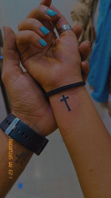 Matching Cross Tattoos, Tattoo Ideas Female Cross, Nail Cross Tattoo, Cross Tattoo Ideas, Cross Tattoo On Wrist, 777 Tattoo, Small Cross Tattoo, Cross Tattoos For Women, Cross Tattoos