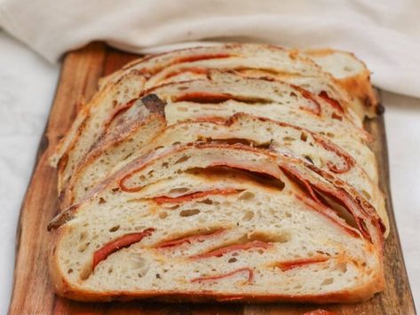 Pepperoni Roll Pizza Bread Pepperoni Roll, Artisan Sourdough Bread Recipe, Pepperoni Bread, Sourdough Rolls, Pepperoni Rolls, Bread Lame, Sourdough Bread Recipes, How To Store Bread, Sourdough Pizza