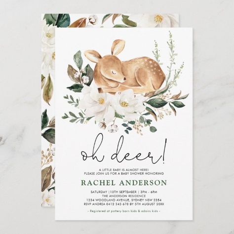 Deer Theme, Greenery Invitation, Twins Baby Shower Invitations, Deer Baby Showers, Forest Deer, Baby Thank You Cards, Boho Invitations, Deer Baby, Floral Greenery