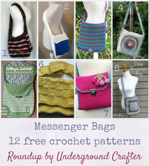 Roundup: 12 free crochet patterns for messenger bags, curated by Underground Crafter and perfect for back-to-school! via @ucrafter Crochet Messenger Bag, Messenger Bag Patterns, Fabric Crochet, Christmas Crochet Patterns Free, Bags Crochet, Knitting Tote Bag, Knitting Tote, Drawing Bag, Bag Pattern Free