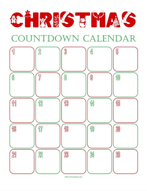 Christmas Countdown Calendar Christmas Countdown For Classroom, Printable Christmas Countdown, Thanksgiving Arts And Crafts, Christmas Countdown Calendar, Thanksgiving Art, Classroom Activity, Countdown Calendar, Monthly Calendar Printable, Free Christmas Printables