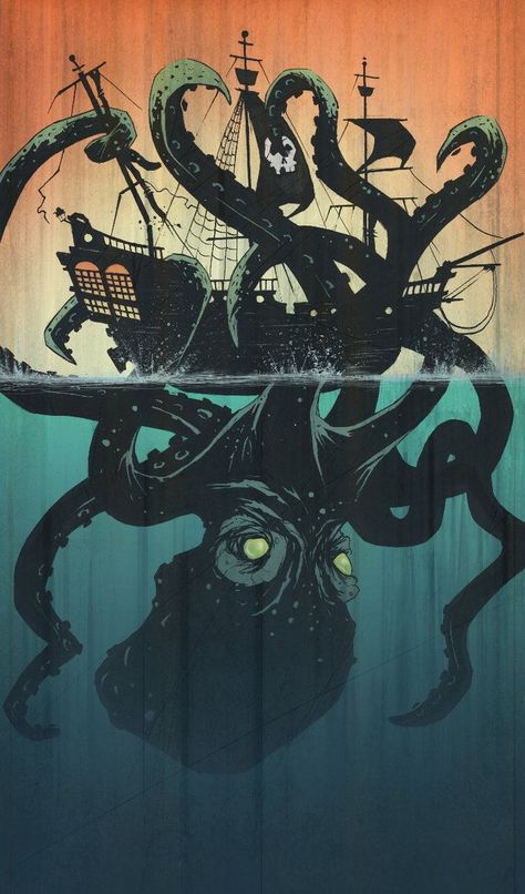 Sea Of Thieves Drawing, Sea Monster Wallpaper, Pirate Wallpaper, Fiddlers Green, Kraken Tattoo, Kraken Art, Sea Of Thieves, Octopus Tattoo, Octopus Art