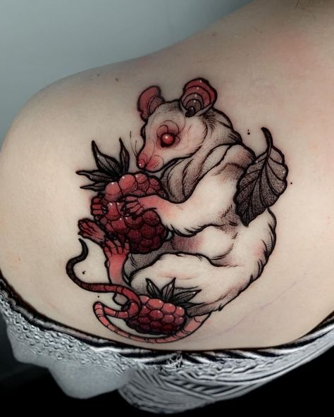 Rat Tattoo Ideas, Rat Tattoo, Fun Tattoo, Food Tattoos, Pink Tattoo, L Tattoo, Mouse Tattoos, Insect Tattoo, Upper Arm Tattoos