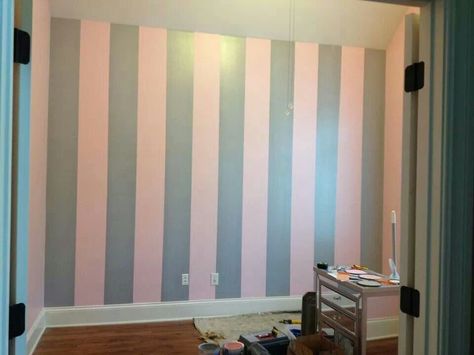 Trendy Silver Metallic Stripes with Pink Chic Nursery Pink And Gray Striped Walls, Pink And Grey Striped Wall, Stripped Wall Paint, Wall Paint Combination, Pink Striped Walls, Gray Striped Walls, Grey Striped Walls, Striped Accent Wall, Stripped Wall