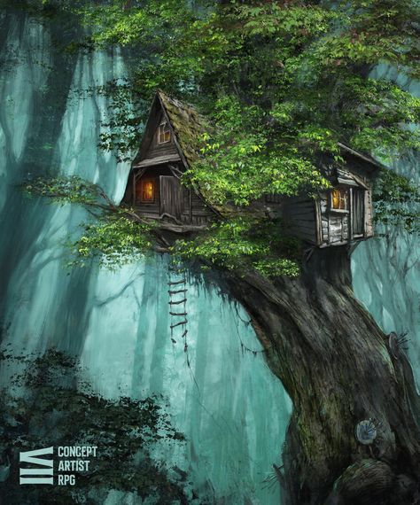 ArtStation - The Elf's House Wood Elf, Elf House, Tall Trees, The Castle, In The Forest, The Elf, The Forest, Once Upon A Time, Elf