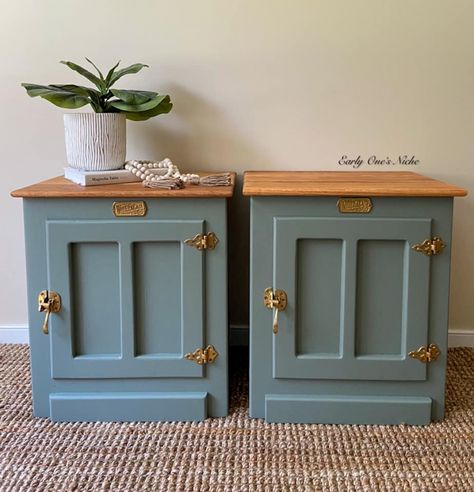 Custom Green End Tables | General Finishes Design Center Refurbished End Tables, Redo End Tables, Refinished End Tables, Bedroom Furniture Redo, Painted End Tables, End Table Makeover, Best Bedroom Colors, Oak End Tables, Revamp Furniture