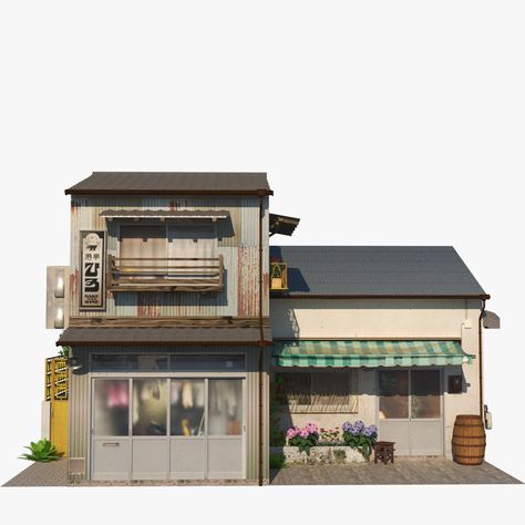 Pretty Buildings, Japanese Buildings, Japanese Town, Asian House, Japanese Style House, Building Aesthetic, Japan Architecture, Building Illustration, Sims 4 House Design