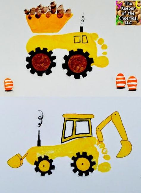 The Keeper of the Cheerios: Construction Site Footprint Craft Missing Hand Print Crafts, Print Crafts, Footprint Craft, Transportation Crafts, Thanksgiving Desserts Easy, Footprint Crafts, Construction Theme, Construction Crafts, Footprint Art