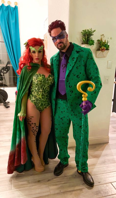 Poison Ivy & Riddler halloween costume Poison Ivy Family Costume, Poison Ivy And Riddler Couples Costume, Batman Poison Ivy Costume, Poison Ivy And Batman Couple Costume, Poison Ivy Halloween Costume Couples, Poison Ivy And Batman Costume, The Riddler Halloween Costume, Poison Ivy And Riddler Costume, Riddler Costume For Women