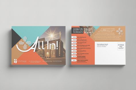 Direct Mailer Design, Postcard Design Ideas, Postcard Design Inspiration, Campaign Materials, Church Invitation, Museum Marketing, Postcard Mailer, Direct Mailer, Mail Designs