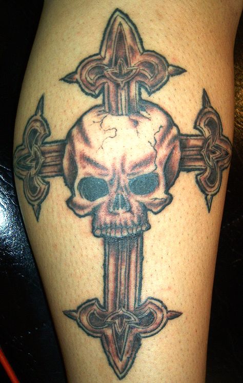 Skull and Cross tattoo by Furious247 Cross And Skull Tattoo, Cross Tattoo For Men, Infinity Tattoos, Forearm Tattoo Men, Horror Tattoo, Forearm Tattoo, Cross Tattoo, Skull Tattoos, Deathly Hallows Tattoo