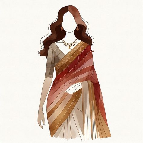 Saree Advertisement Poster, Girl In Saree Illustration, Indian Illustration Girl, Saree Drawing, Saree Illustration, Girl In Saree, Basic Sketching, Indian Wall Art, Indian Illustration