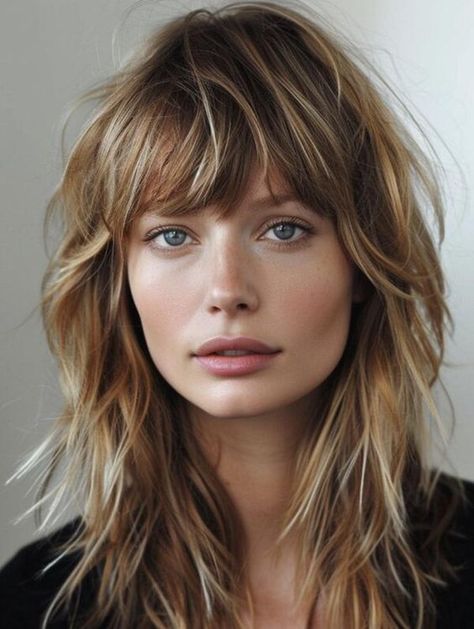 Shag Style Haircuts, Hairstyles Bangs Medium, Wavy Bangs Hairstyles, Heavy Bangs Medium Hair, Style Front Bangs, Medium Hair Bangs, Bangs With Wavy Hair, Hair Color With Bangs, Chopped Hair