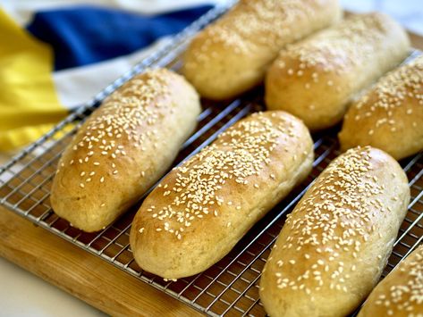 Whole Wheat Hot Dog Buns – Joby's Test Kitchen Whole Wheat Hot Dog Buns, Homemade Hot Dog Buns, 2023 Meals, Hot Dog Buns Recipe, Sandwich Rolls, Hot Dog Rolls, Cheese Stick, Oven Bread, Dog Bread