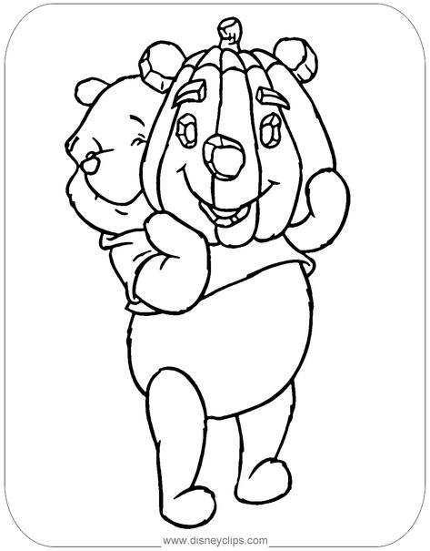 Coloring page of Winnie the Pooh holding a carved pumpkin #halloween Winnie The Pooh Halloween Coloring Pages, Preppy Halloween Coloring Pages, Cute Coloring Pages Disney, Piglet Drawing, Winnie The Pooh Pumpkin, Disney Halloween Coloring Pages, Zoo Coloring Pages, Pooh Halloween, Winnie The Pooh Halloween