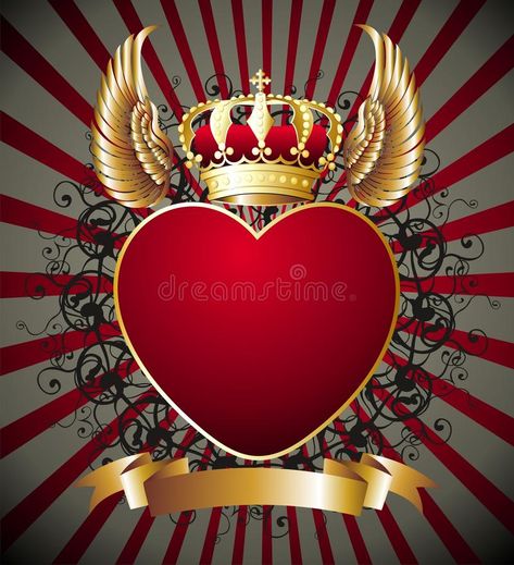 Background with heart,wings and gold royal crown stock illustration Happy Wedding Anniversary Quotes, King And Queen Pictures, Logo Illustration Design, Heart Wings, Queens Wallpaper, Photo Album Layout, Design Studio Logo, Photo Collage Design, Circle Logo Design