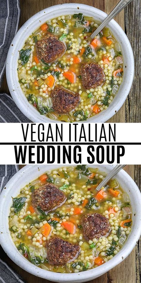 Veggies Pasta, Homemade Meatballs Recipe, Plant Based Soups, Vegan Meatballs, Vegan Parmesan Cheese, Wedding Soup, Vegan Italian, Vegan Soup Recipes, Vegan Parmesan