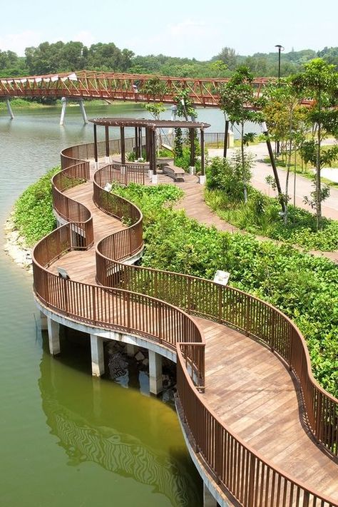 Wetland Walkway, Timber Walkway, Waterfront Design, Kolam Koi, Zoo Architecture, Landscape Architecture Drawing, Urban Landscape Design, Resort Design, Landscape Design Plans