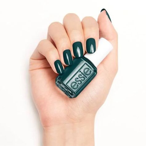 Lucite Of Reality - Green Nail Polish - Essie Navy Blue Nail Polish, Dark Green Nail Polish, Grey Nail Polish, Essie Nail Colors, Navy Blue Nails, Dark Green Nails, Purple Nail Polish, Green Nail Polish, Black Nail Polish