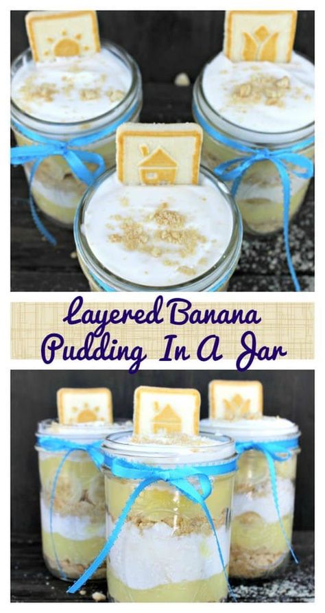 Jarred Desserts, Banana Pudding In A Jar, Layered Banana Pudding, Pudding In A Jar, Mason Jar Recipes, Mason Jar Desserts Recipes, Nostalgic Recipes, Crocheting Stitches, Jar Desserts