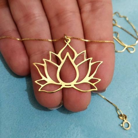 "14k Solid Gold Lotus 💮 Flower Necklace" Lotus Flower Necklace, Sunshine Necklace, Yoga Necklace, Lotus Pendant, Lotus Necklace, Gold Lotus, Gold Chain Design, Celestial Necklace, Buy Necklace