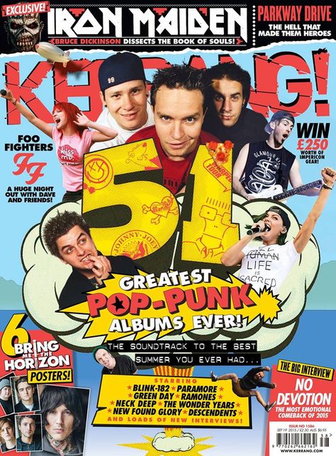 Kerrang! magazine - 51 Greatest Pop Punk Albums Kerrang Magazine, Media Magazine, Bruce Dickinson, Magazine Layout Design, Music Magazines, Blink 182, Great Life, Pop Punk, Magazine Design