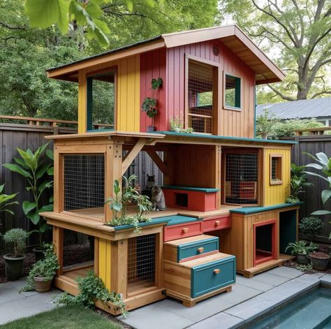 21 Unique Catios Ideas for Your Cat 52 Cat House Ideas Outdoor, Outdoor Cat House Plans, Outdoor Cat House Diy, Cat Play House, Cat Catio, Cat Room Diy, Diy Cat House, Cat House Outdoor, Catio Ideas