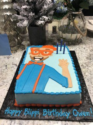 Blippi Sheet Cake Ideas, Blippi Sheet Cake, Blippi Birthday Cake, Blippi Party, 3rd Birthday Party For Boy, Raz Kids, Geek Birthday, Toddler Birthday Cakes, Hummingbird Bakery