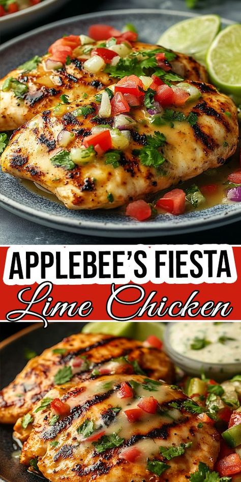 Love Applebee’s? 🧄🌶️ Try this Fiesta Lime Chicken recipe at home! 🍗🍽️ It’s packed with bold flavors, thanks to a zesty lime marinade and a creamy topping. Serve it with rice or veggies for a complete meal. 🍋🍛 #ApplebeesCopycat #ChickenDinner #LimeChicken Pico Chicken Recipes, Lime Chicken Breast Recipes, Applebees Fiesta Lime Chicken, Mexican Lime Chicken, Fiesta Lime Chicken Recipe, Applebees Chicken, Fiesta Lime Chicken Applebees, Applebees Recipes, Applebees Copycat Recipes