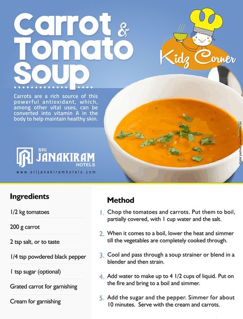 Carrot & Tomato Soup - quick & easy soup prepared with carrot and tomato, it taste delicious & tasty. Its a good source of Vitamin A. #srijanakiram #kidscorner #Carrot #tomato #soup Veg Soup Recipes Homemade, Carrot Tomato Soup, Veg Soup Recipes, Sweet Pongal, Soup Quick, Diet Soup Recipes, Written Recipes, Cooking Recipes In Urdu, Veg Soup