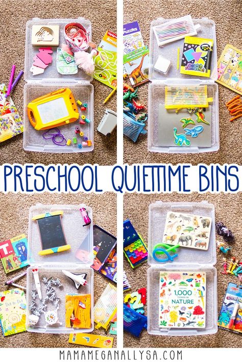 Quiet Time Bins for Preschoolers to Save Your Sanity Quiet Time Bins, Quiet Time Boxes, Toy Rotation, Toddler Busy Bags, Scrapbook Box, Quiet Time Activities, Busy Boxes, Independent Play, Quiet Activities