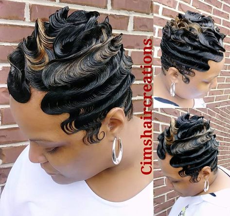 Fingerwave Styles For Black Women, Fingerwaves Black Woman, Finger Wave Hairstyles For Black Women, Short Fingerwave Styles, Fingerwaves For Black Women, Finger Waves Natural Hair, Finger Waves For Black Women, Black Updos, Black Women Updo Hairstyles