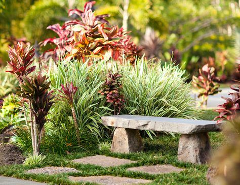 Hawaii Garden, Landscaping Stones, Stone Garden Bench, Prayer Garden, Concrete Walkway, Meditation Garden, Garden Storage Shed, Garden Wallpaper, Stone Bench