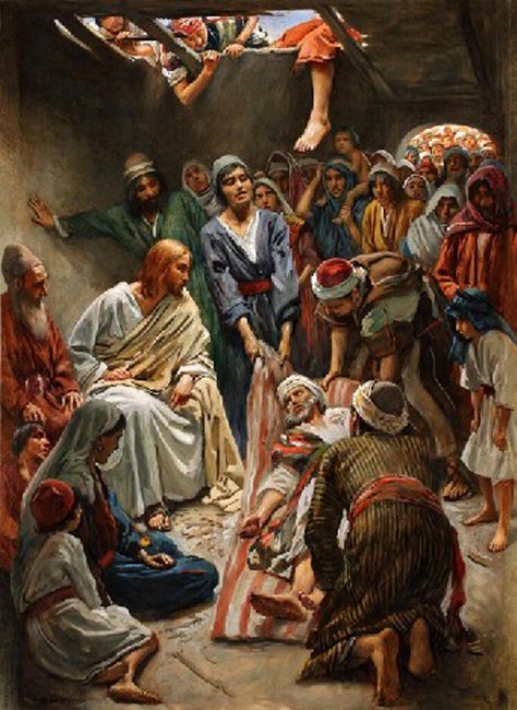 Jesus Heals A Paralytic Who Was Let Down From The Roof Jesus Our Savior, Miracles Of Jesus, Religious Pictures, Bible Images, Jesus Heals, Bible Illustrations, Bible Pictures, Pictures Of Jesus Christ, Christian Pictures